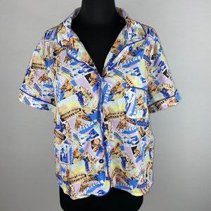 Joyspun L (12-14) Country Theme Collared Pajama PJ Button Down Sleepshirt